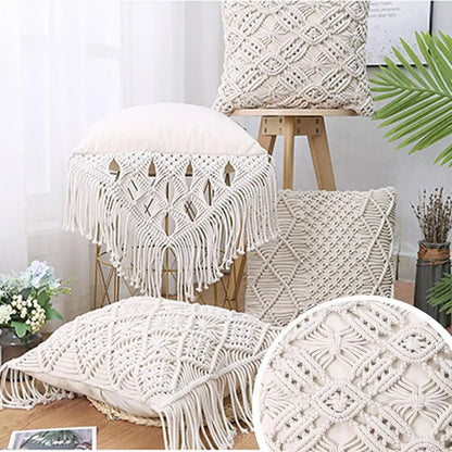 Linen Macrame Hand-woven Thread Pillow Covers Geometry Bohemia Style