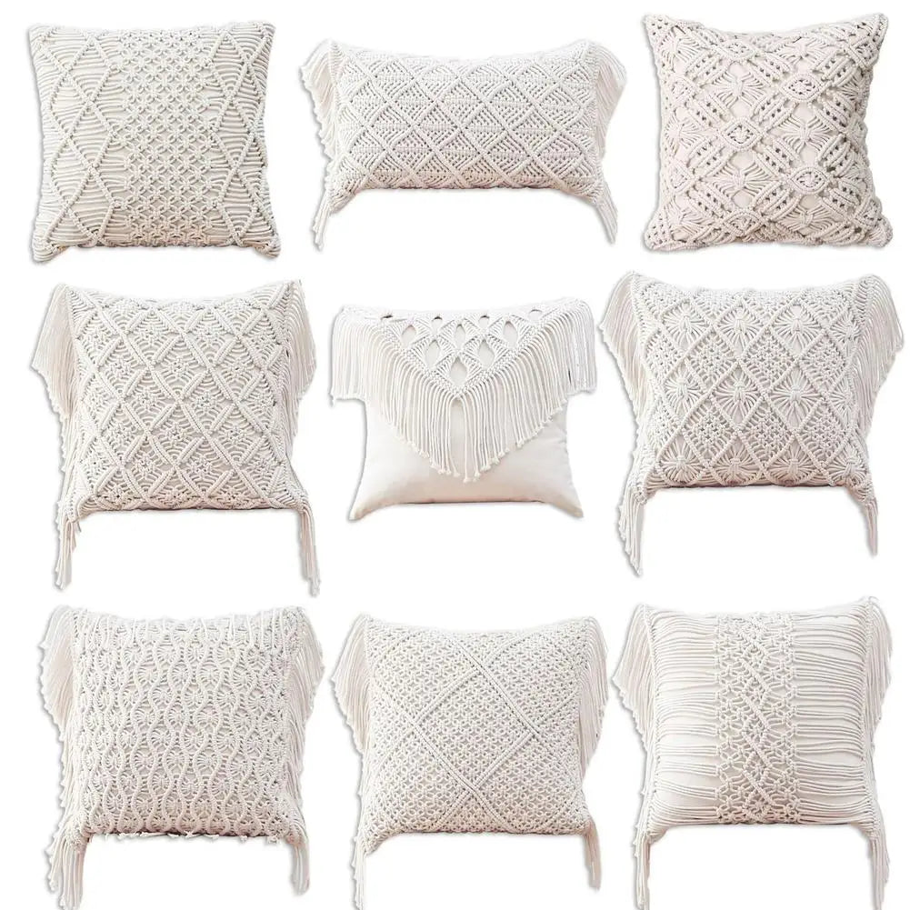 Linen Macrame Hand-woven Thread Pillow Covers Geometry Bohemia Style