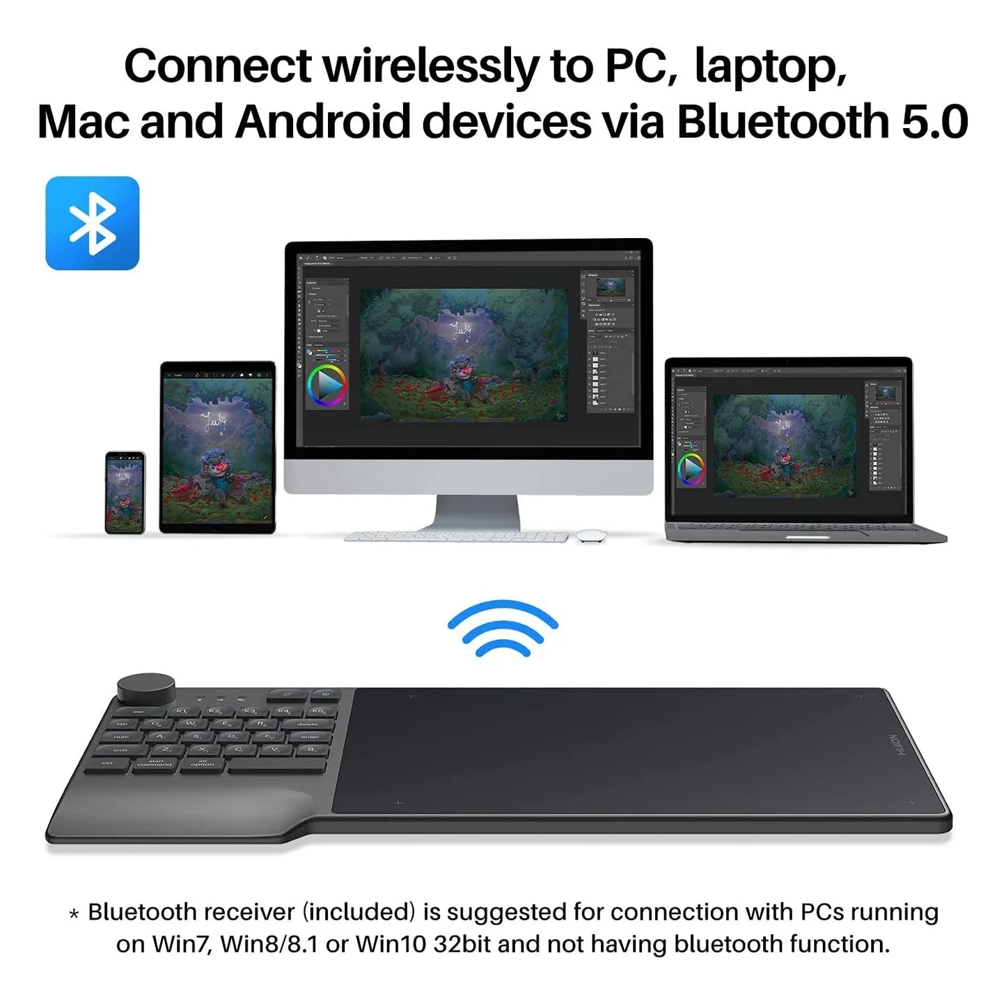 Wireless Graphics Tablet with Free Pen Support Android MacOS.