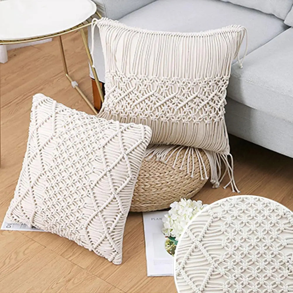 Linen Macrame Hand-woven Thread Pillow Covers Geometry Bohemia Style