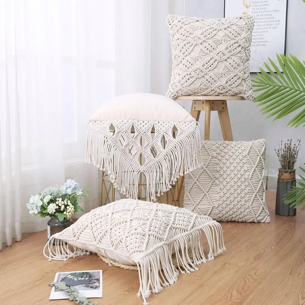 Linen Macrame Hand-woven Thread Pillow Covers Geometry Bohemia Style