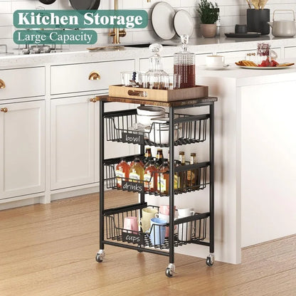 4-Tier Vegetable Fruit Basket Kitchen Storage Rolling Cart