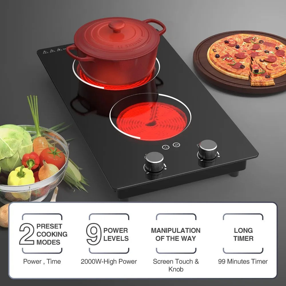 Electric Cooktop, Electric Stove Top with Knob Control, Kids Lock & Timer, Hot Surface Indicator