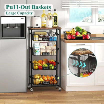 4-Tier Vegetable Fruit Basket Kitchen Storage Rolling Cart