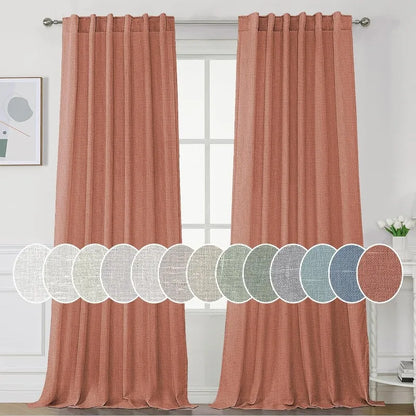 Natural Linen Curtains Back Tab Loop Pocket Linen Textured Light Filtering