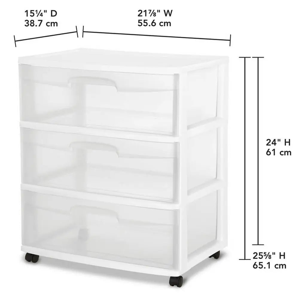 Drawer Wide Cart Storage Organizer Rolling Cart Home Office White Easy Slide Out Drawers Integrated Handles