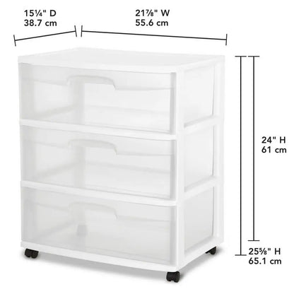 Drawer Wide Cart Storage Organizer Rolling Cart Home Office White Easy Slide Out Drawers Integrated Handles