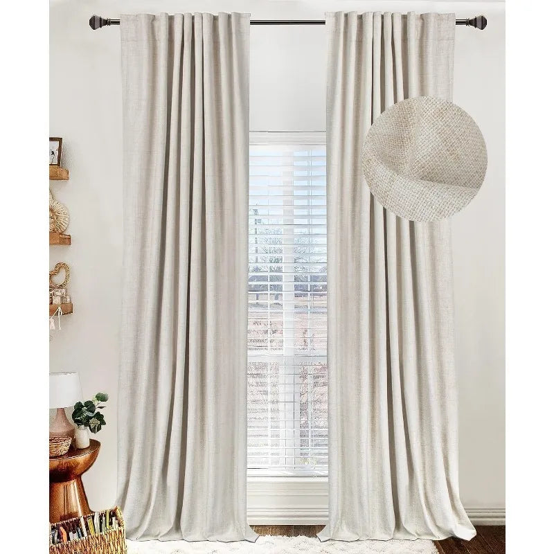 100% Blackout Shield Linen Blackout Curtains for Bedroom 96 Inches Long,Back Tab/Rod Pocket Living Room Drapes,