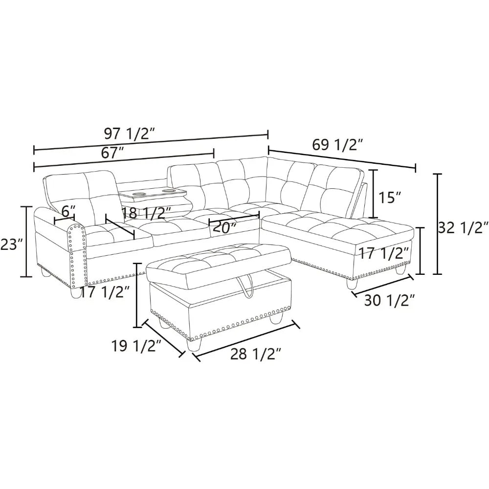 Living Room L Shaped Couch with pillows