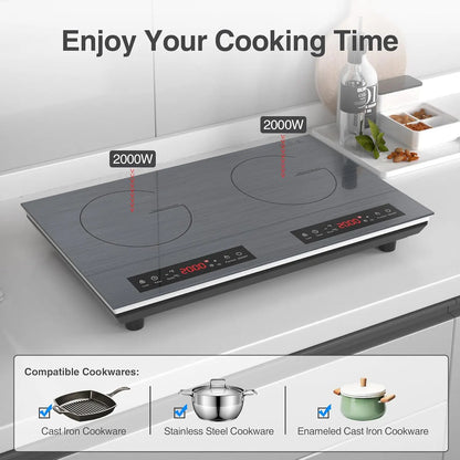 Double Induction Cooktop, 24 inch 4000W Electric cooktop with hot plate, induction stove top with LED Touch Screen 9 Levels