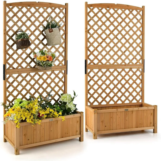 Wooden Garden Bed Flowerpots 2 Pcs