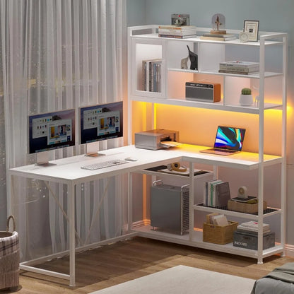 L Shaped with Storage Shelves for Home Office Desk