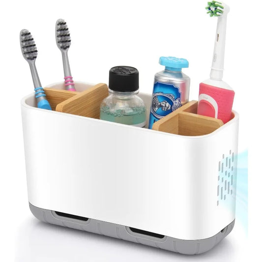 Bamboo Divider Toothbrush and Toothpaste Holder.