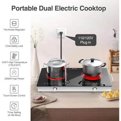 Electric Cooktop,110V 2400W Electric Stove Top Kids Lock & Timer, LED touch control