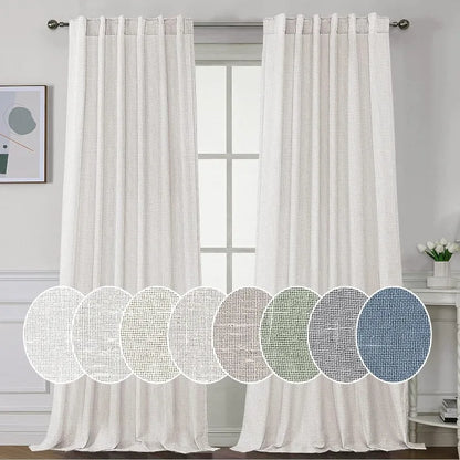 Natural Linen Curtains Back Tab Loop Pocket Linen Textured Light Filtering