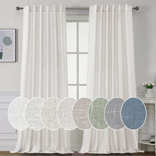 Natural Linen Curtains Back Tab Loop Pocket Linen Textured Light Filtering