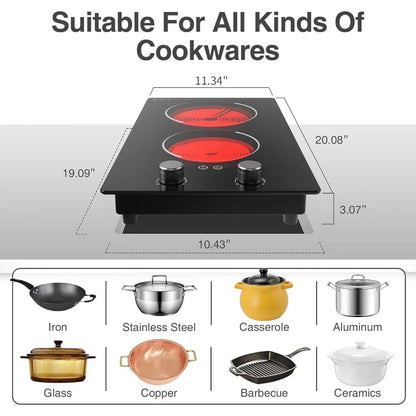 Electric Cooktop, Electric Stove Top with Knob Control, Kids Lock & Timer, Hot Surface Indicator