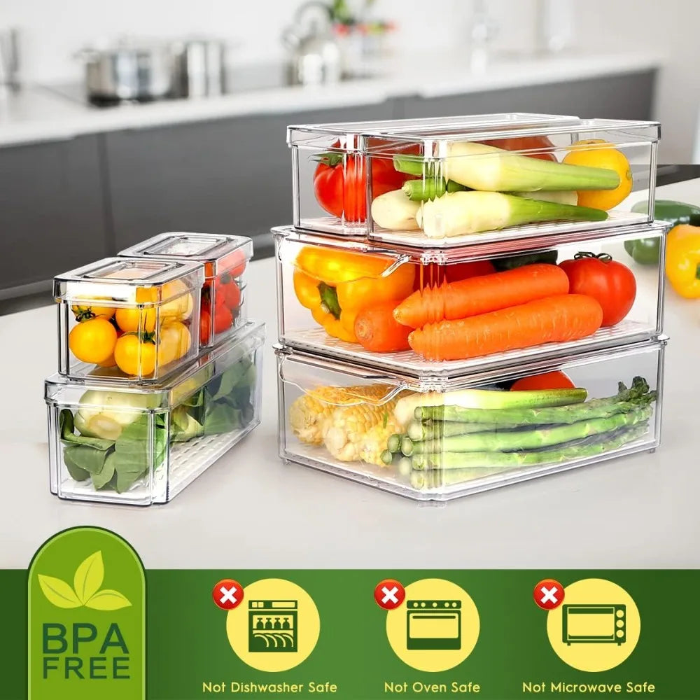 Stackable Refrigerator Organizer Bins with Lids, BPA-Free Fridge Organizers and Storage Containers