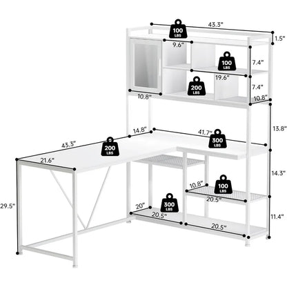 L Shaped with Storage Shelves for Home Office Desk