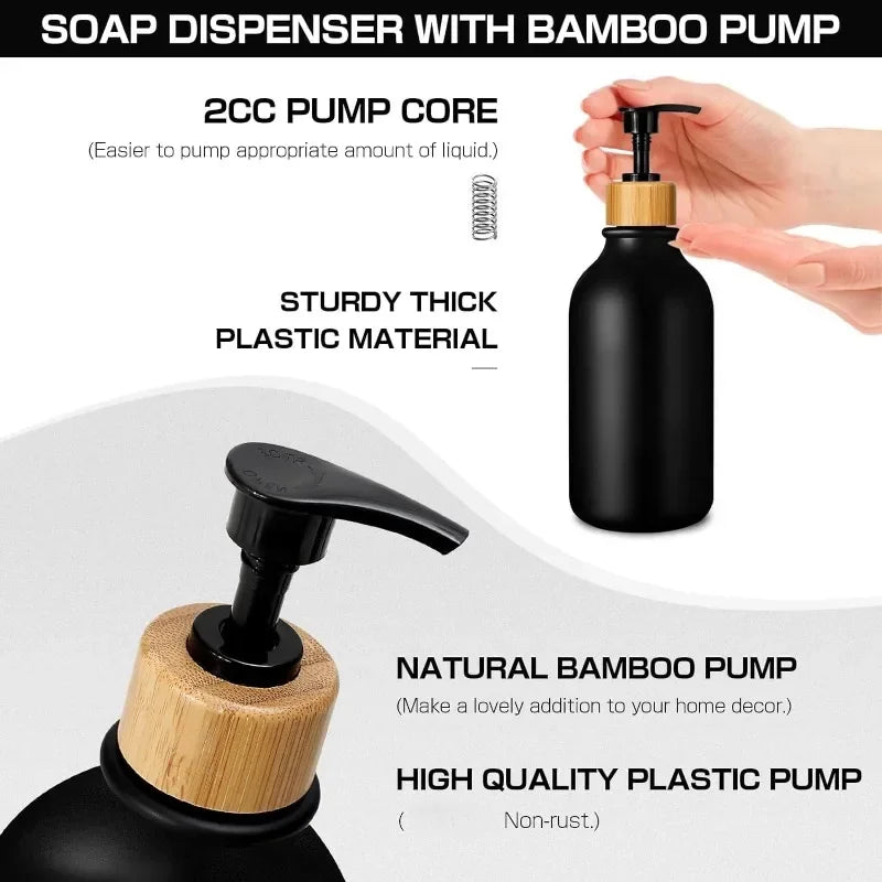 Hand and Dish Soap Dispenser Set, Bamboo Dish Brush