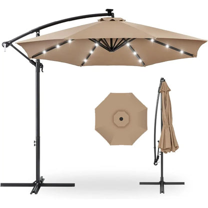 10ft Solar LED Offset Hanging Market Patio Umbrella.