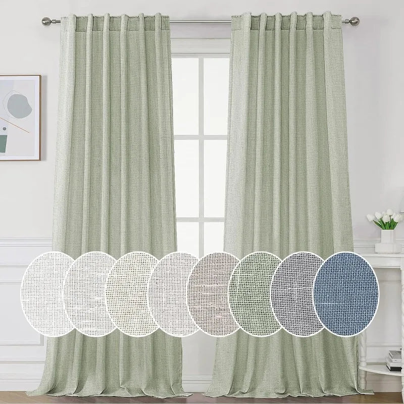 Natural Linen Curtains Back Tab Loop Pocket Linen Textured Light Filtering