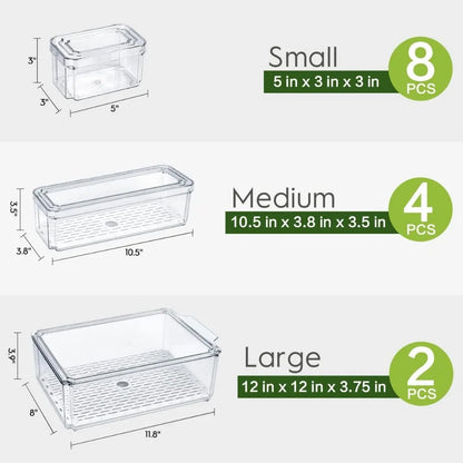 Stackable Refrigerator Organizer Bins with Lids, BPA-Free Fridge Organizers and Storage Containers