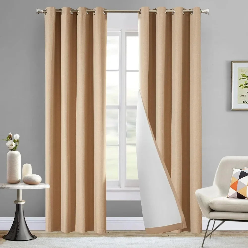 Flesh Blackout Curtains 102 inches Long 2 Panels Set Thermal Insulated Noise Reduce