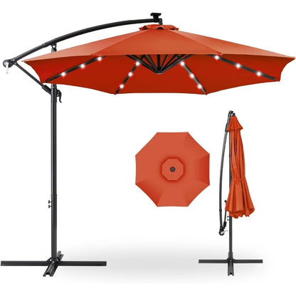 10ft Solar LED Offset Hanging Market Patio Umbrella.