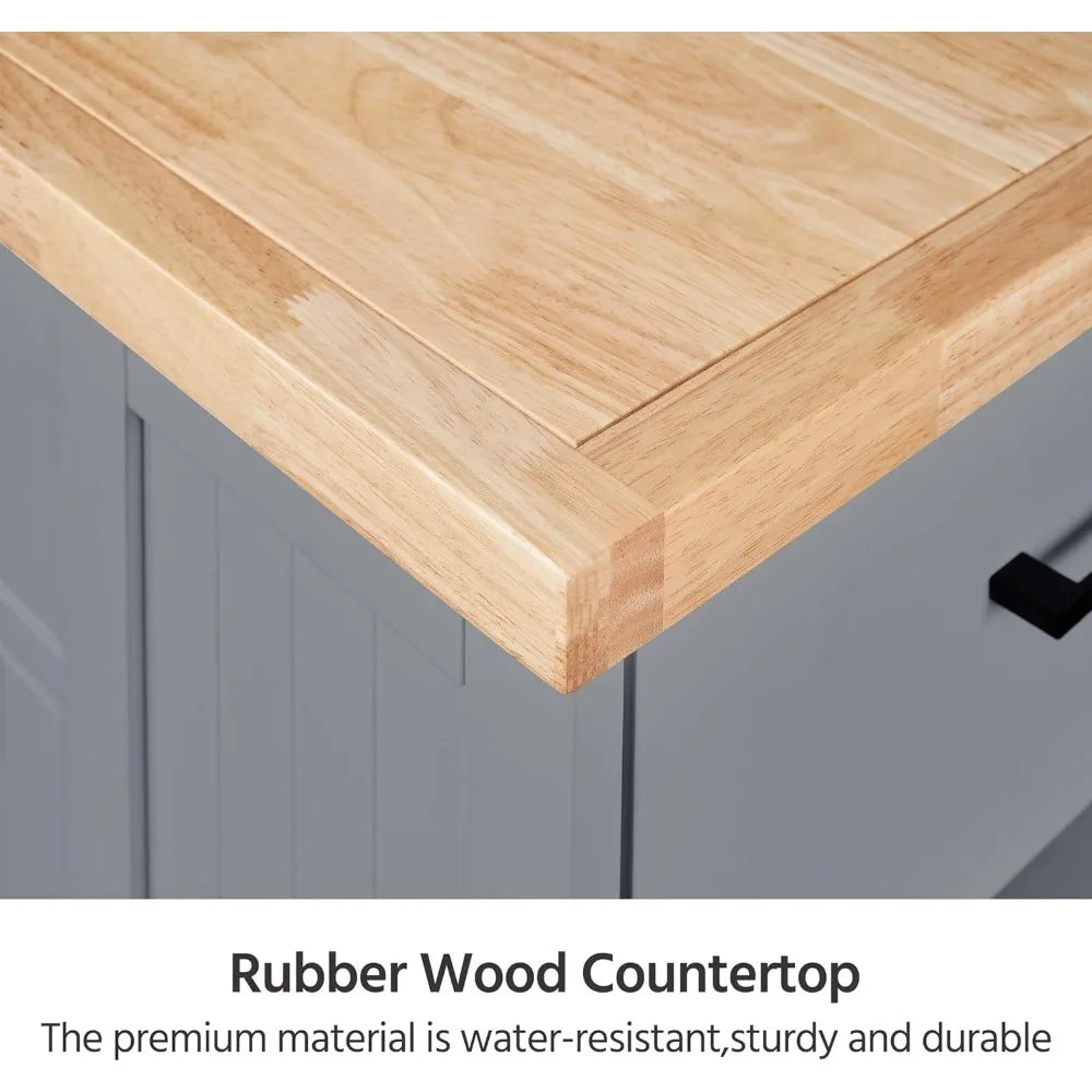 Rolling Kitchen Island with Thicker Rubberwood Countertop.