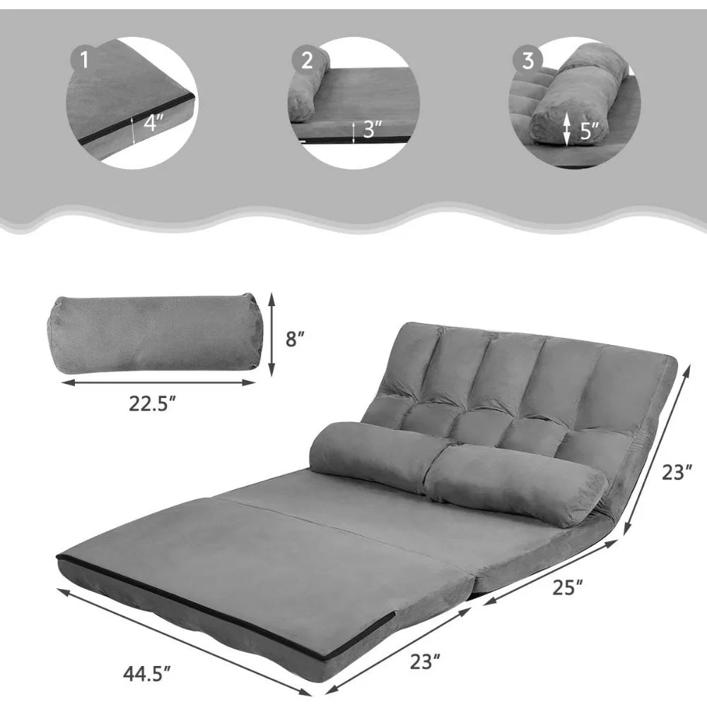 Sofa Bed Suede Cloth Cover Home Furniture Floor Gaming Couch With 2 Pillows