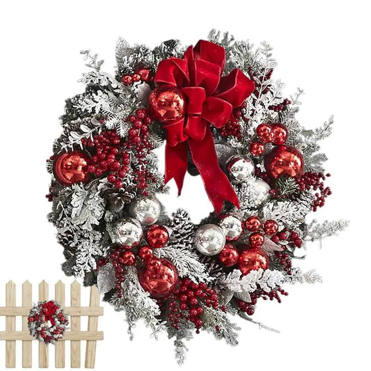 2025 Christmas Wreath Winter Garland Hangings Sign Bow Wreath Holiday Decor for Christmas Indoor Outdoor Home Garden