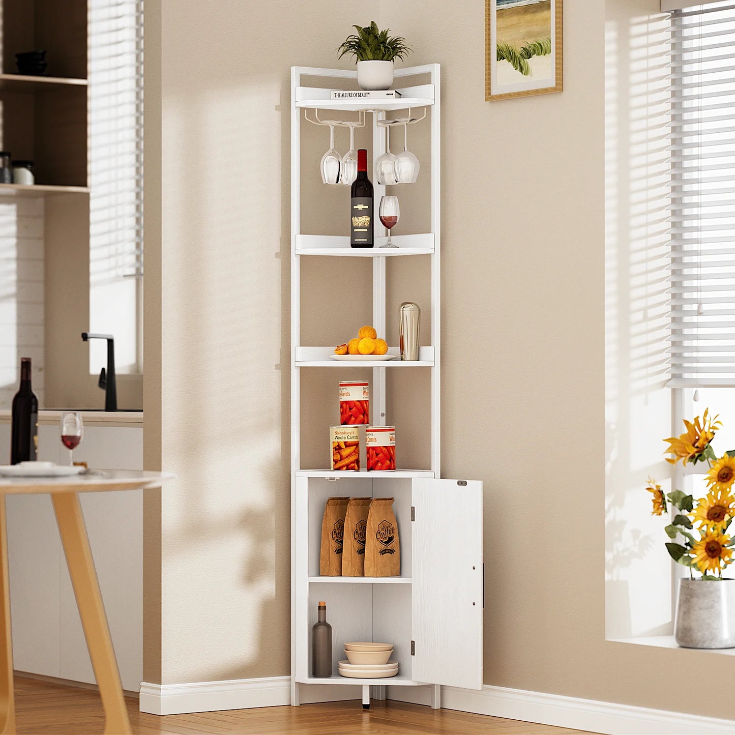 VOWNER 71'' Tall Corner Shelf, 5-Tier with Storage.