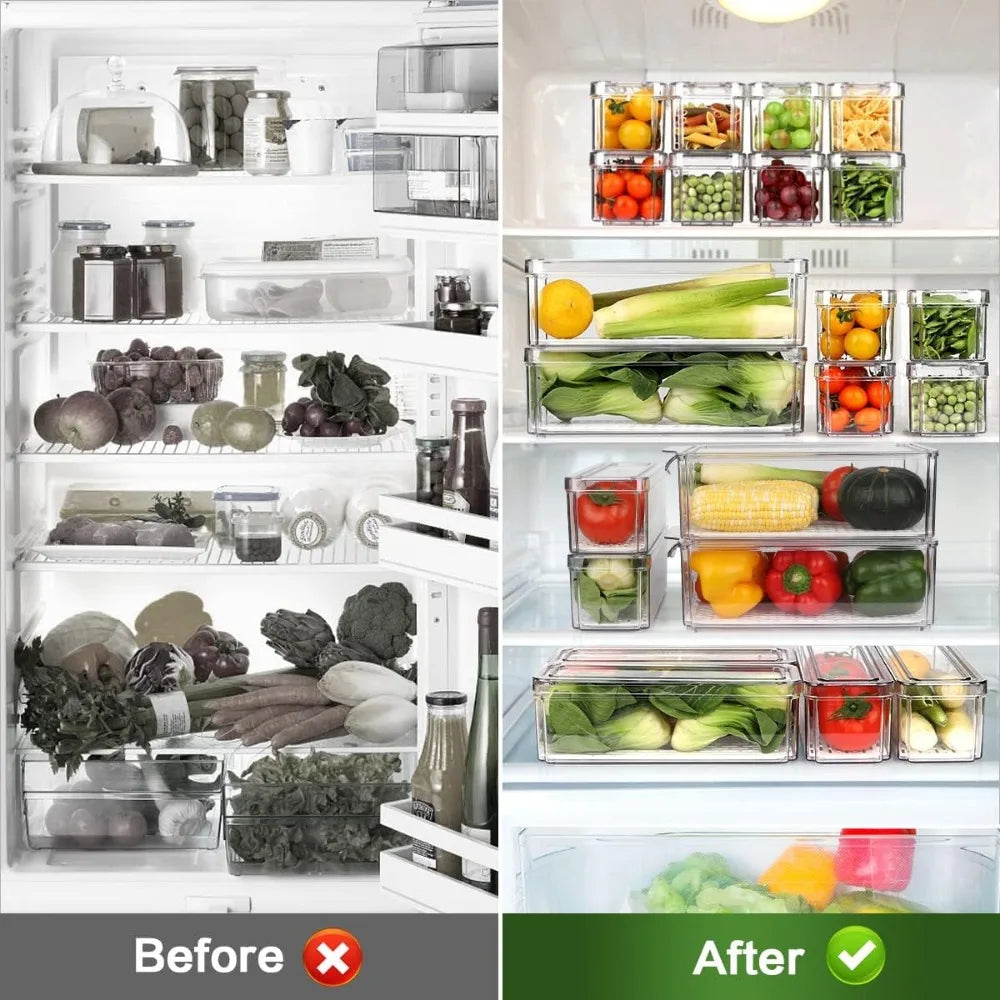 Stackable Refrigerator Organizer Bins with Lids, BPA-Free Fridge Organizers and Storage Containers