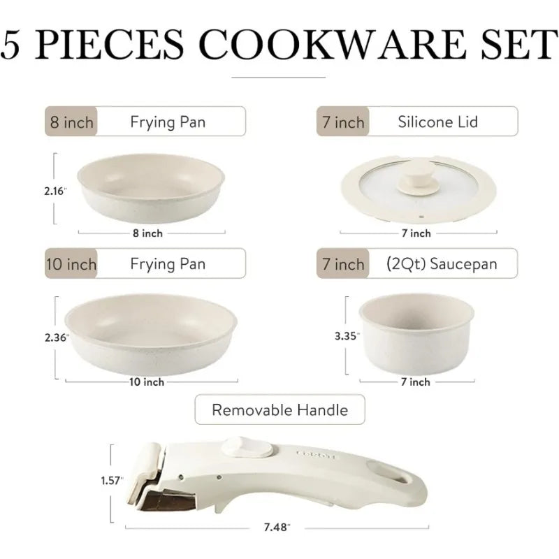 Kitchen Cookware Sets with Removable Handle,