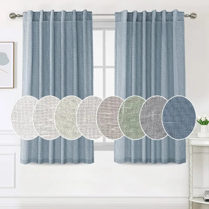 Natural Linen Curtains Back Tab Loop Pocket Linen Textured Light Filtering