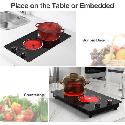 Electric Cooktop, Electric Stove Top with Knob Control, Kids Lock & Timer, Hot Surface Indicator