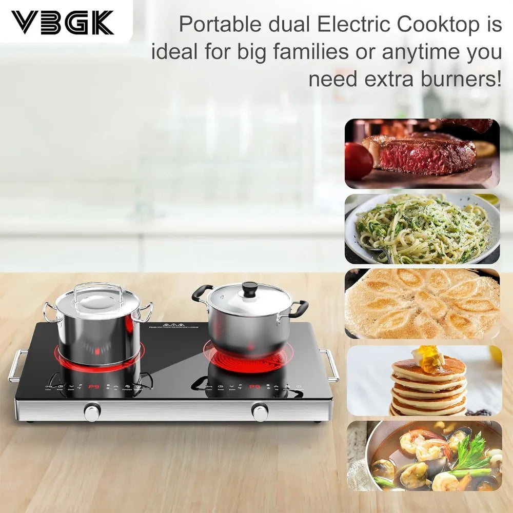 Electric Cooktop,110V 2400W Electric Stove Top Kids Lock & Timer, LED touch control