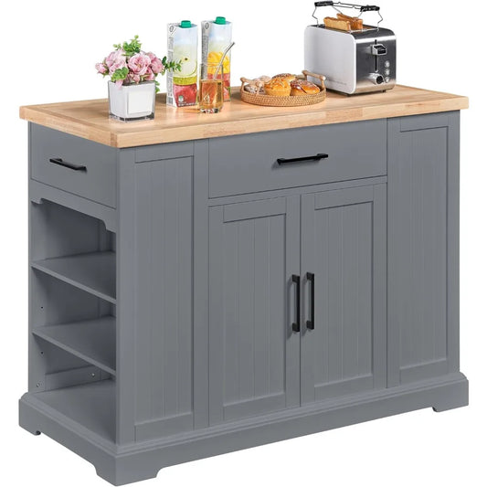 Rolling Kitchen Island with Thicker Rubberwood Countertop.