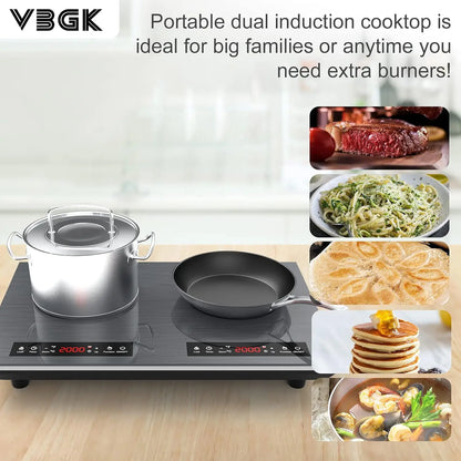 Double Induction Cooktop, 24 inch 4000W Electric cooktop with hot plate, induction stove top with LED Touch Screen 9 Levels