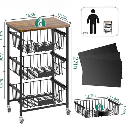 4-Tier Vegetable Fruit Basket Kitchen Storage Rolling Cart