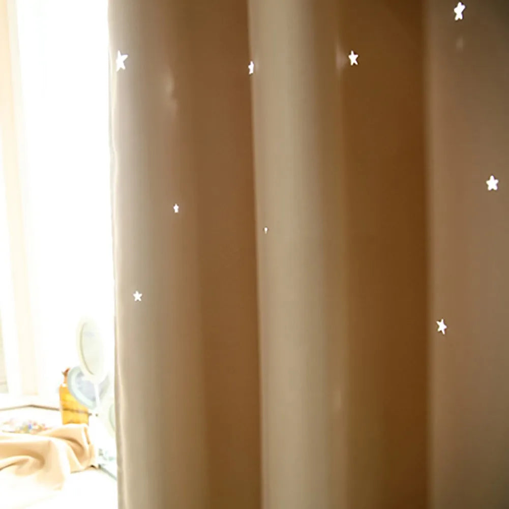 Bright Double Layer Blackout Star Hollow Curtains with Lace Tulle Fabric