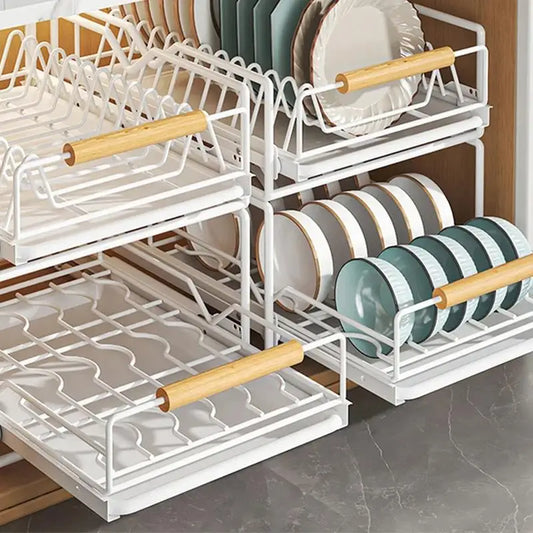 Organizer Sliding Dish Storage Drying Rack Household Accessories