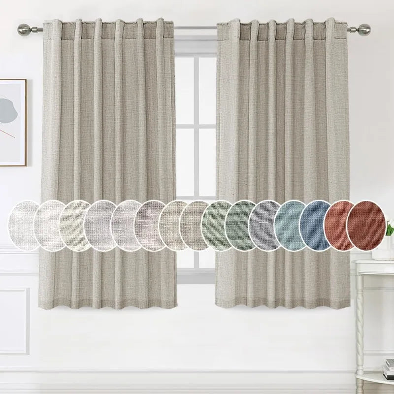 Natural Linen Curtains Back Tab Loop Pocket Linen Textured Light Filtering