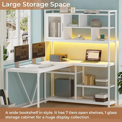 L Shaped with Storage Shelves for Home Office Desk