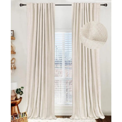 100% Blackout Shield Linen Blackout Curtains for Bedroom 96 Inches Long,Back Tab/Rod Pocket Living Room Drapes,