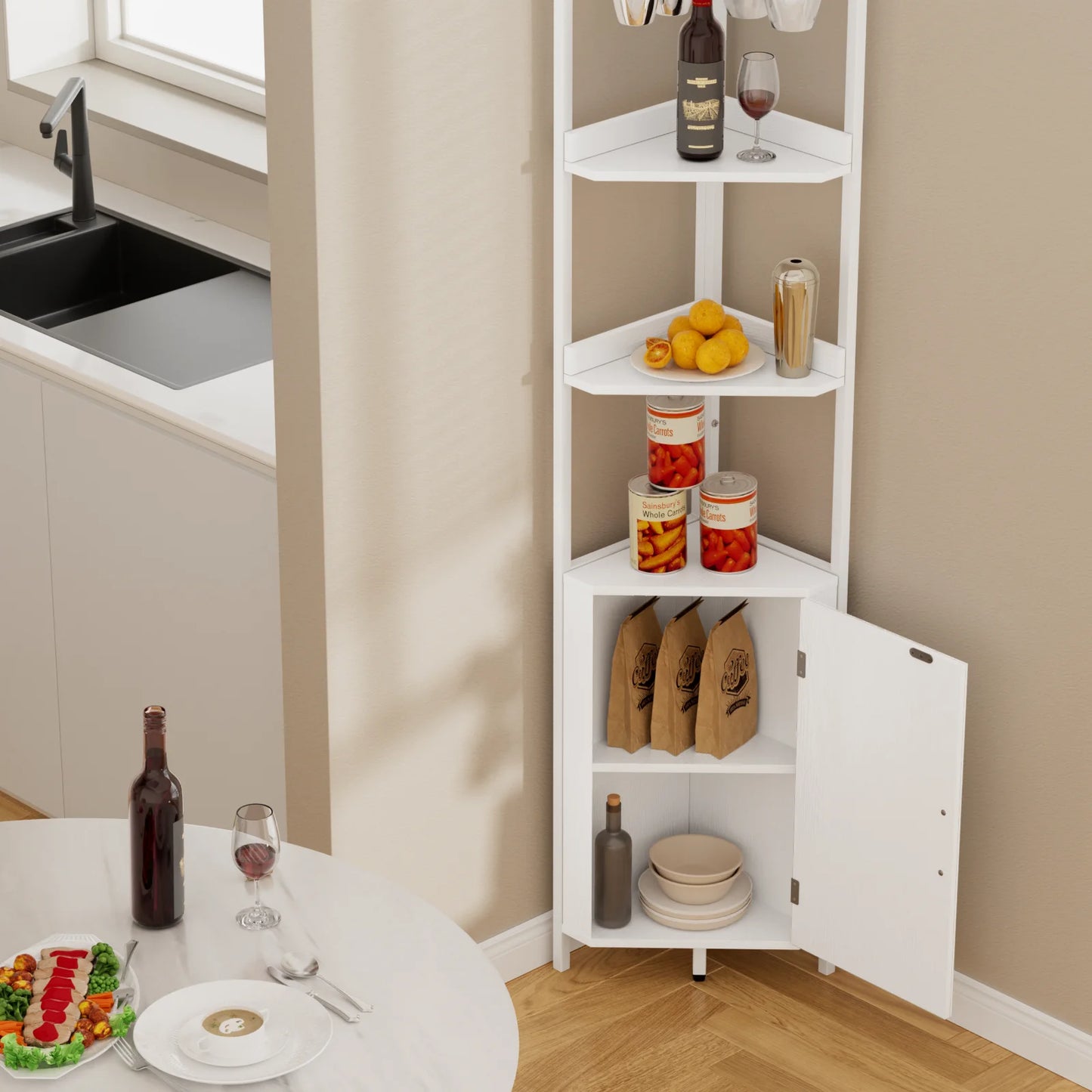 VOWNER 71'' Tall Corner Shelf, 5-Tier with Storage.